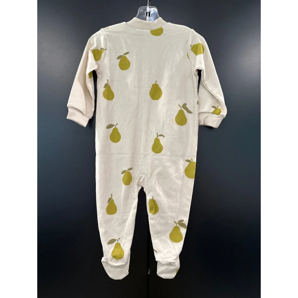 Sleepy Doe Baby Pear Print Footed Sleeper Cream Green 100% Cotton 6-12M NWT